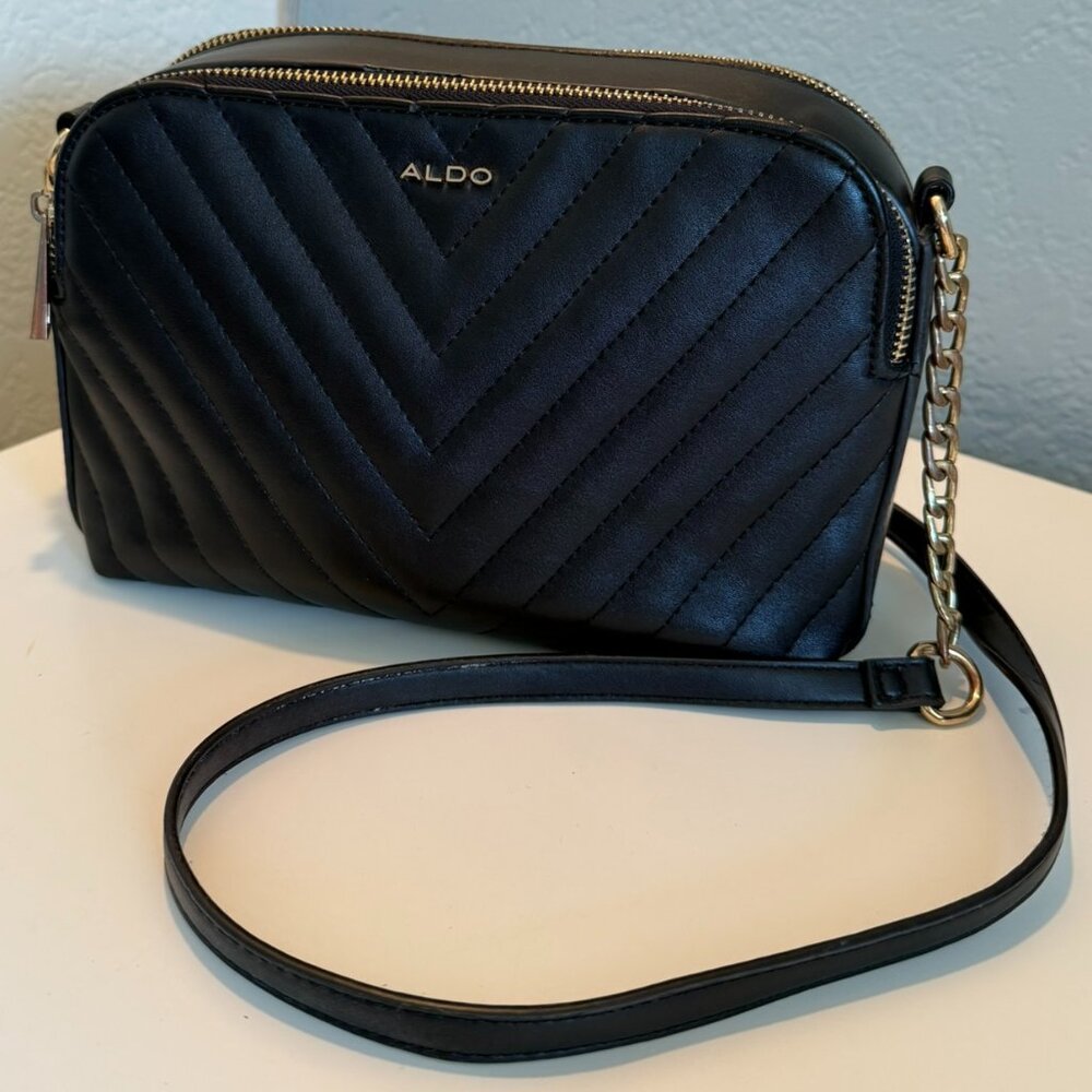 ALDO Black Chevron Double Compartment Crossbody Purse, $25